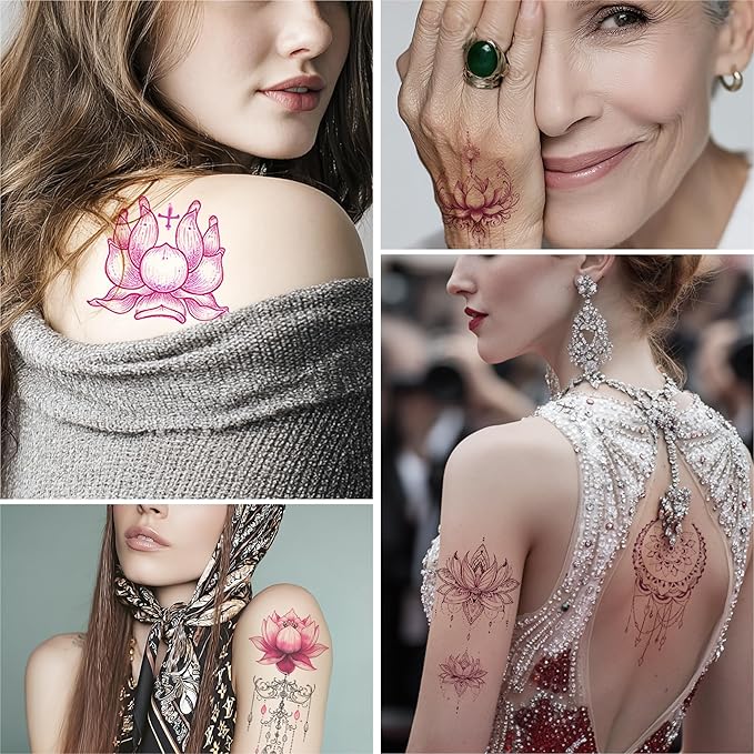Pink Boho Temporary Tattoos | realistic temporary tattoos specially designed for women. These are waterproof fake tattoo stickers featuring floral and butterfly patterns.