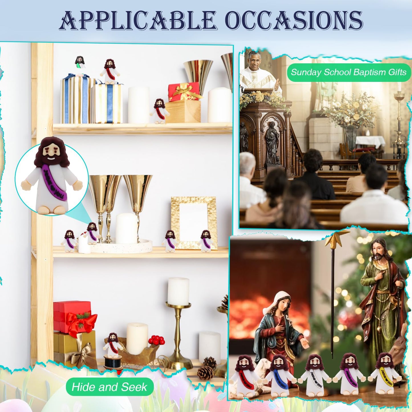 AKFAHOIF 30PCS Little Jesus Figures, Mini Jesus Figurines in Bulk, Multicolor Tiny Jesus Figures, Miniature Figurines to Hide and Seek Religious Gifts for Easter Egg Stuffers