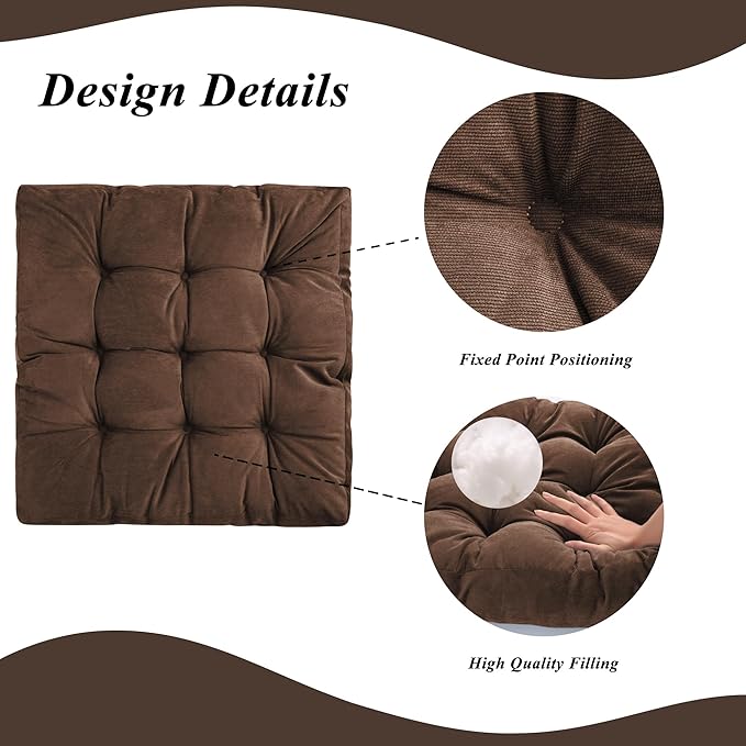FlyGulls Meditation Floor Pillow 22×22 Inch 2 Pack Large Floor Cushions for Adults Square Tufted Corduroy Floor Pillows for Yoga Living Tatami Room Coffee