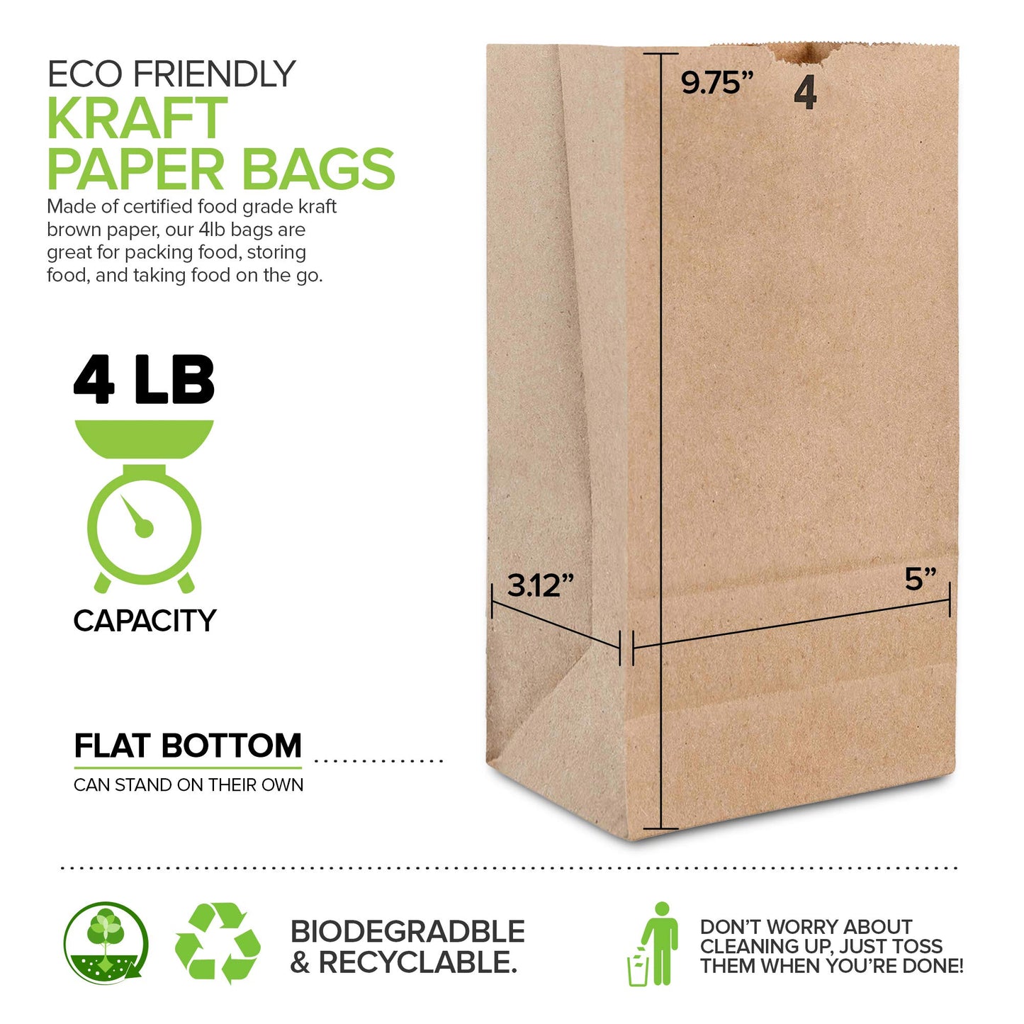 Stock Your Home 4 lb Kraft Brown Paper Lunch Bags (50 Count) – Bulk Disposable Lunch Sacks, Small Blank Bags for Snacks, Sandwiches, Grocery Food, and Arts & Crafts Projects