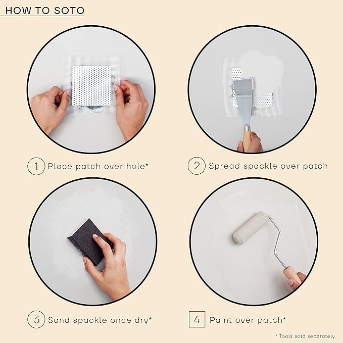 soto Small Hole Repair, Beige Spackle, 8 Ounces (No. 09 Rough Sketch) — High Strength Small Hole Filler for use on: Walls, Drywall, Ceiling, Furniture, Cabinets