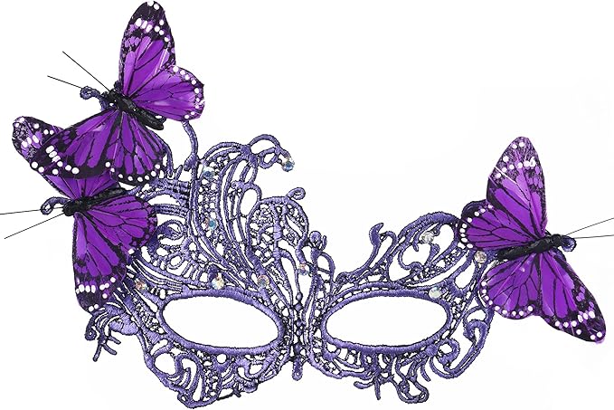 Zinniday Lace Masquerade Masks for Women - 2026 Halloween Venetian Butterfly Mask with Rhinestone