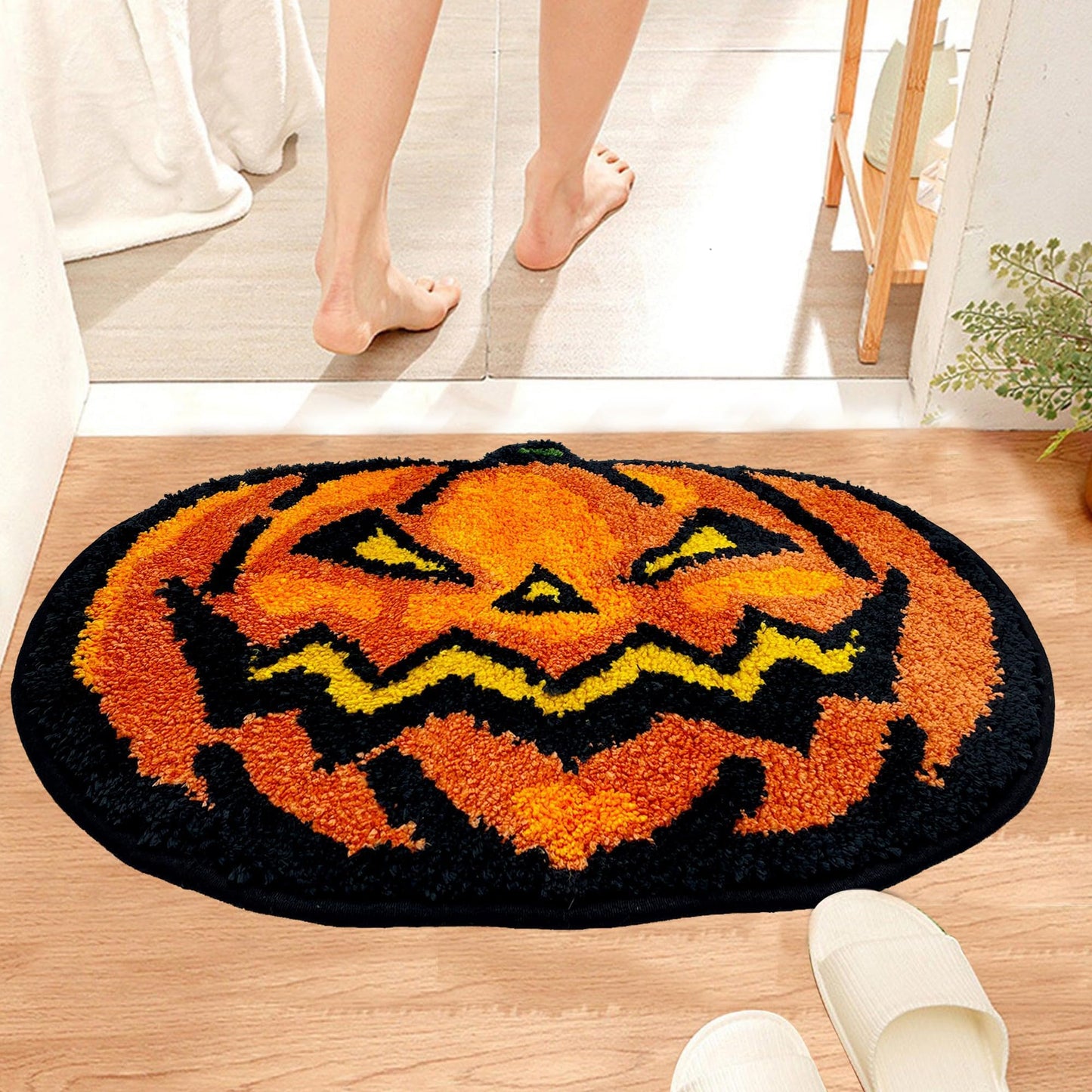 Hexagram Halloween Bathroom Rugs, Farmhouse Halloween Rugs for Bathroom Decorations for The Home, Pumpkin Bath Mats, Holiday Cute Pumpkin Decor Non-Slip 16x24 Inches