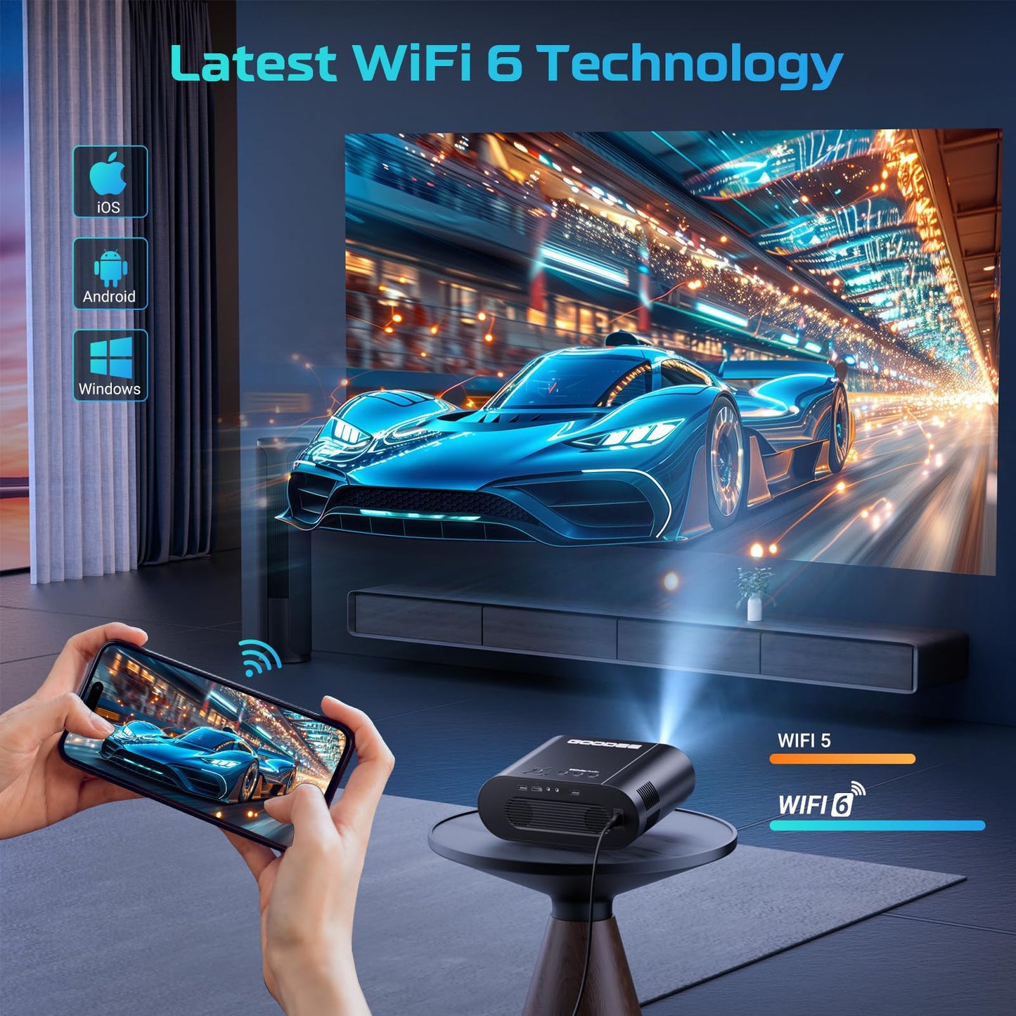 [Google TV/Voice Control]GooDee 4K UHD Smart Projector with WiFi and Bluetooth, Portable Movie Projector Applicable Netflix,Prime Video,YouTube Built-in, Dolby Sound Home Theater for Indoor/Outdoor