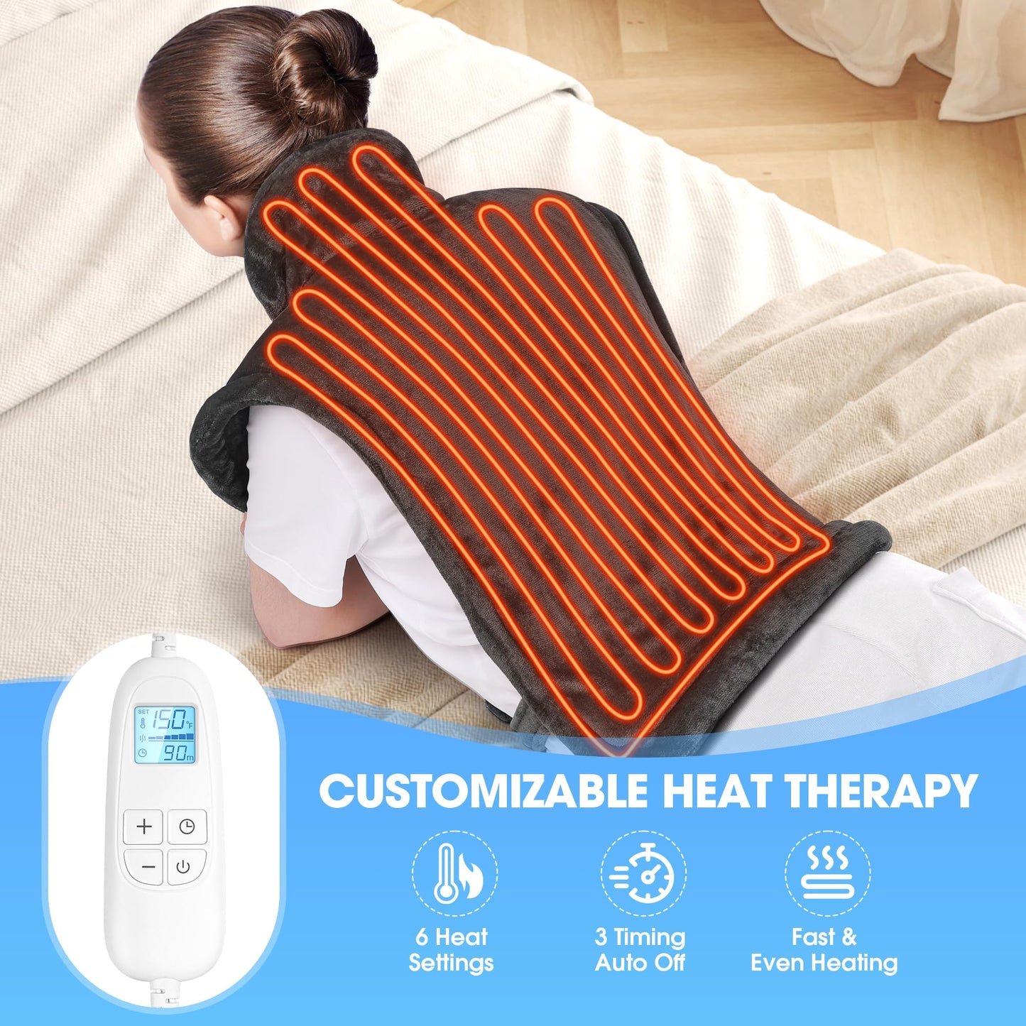 Heating Pad for Neck and Shoulders and Back Pain Relief, FLUFFYWARMTH Birthday Gifts for Women Men Mom Dad Elderly, Self Care Gifts for Her Him Wife Husband, Cozy 24"x33" Large Electric Heating Pad