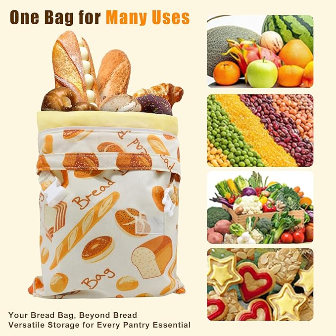 Reusable Beeswax Bread Bags for Homemade Bread Sourdough, XL Eco-Friendly Fresh Food Storage with Buckle & Zipper, Moisture Lock, Keeps Bakes Fresh Longer (2 Pack)