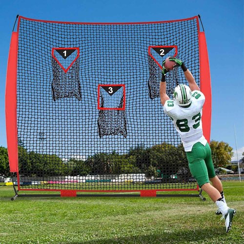 Sharellon Football Throwing Net - Heavy-Duty Portable Nylon Net with 3 Target Pockets - 6x6FT Football Goal Practice - Kids Quarterback Training Field & Home Backyard