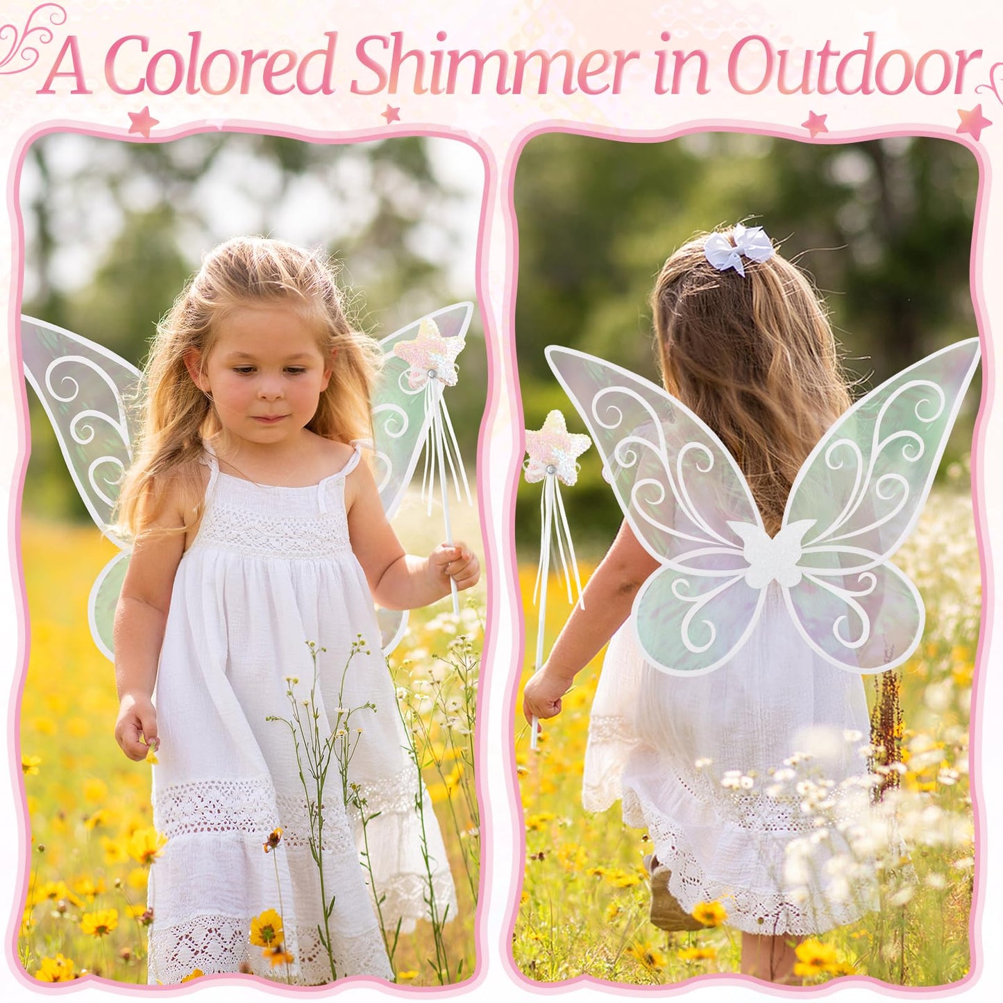 Light up Fairy Wings for Adults, LED Butterfly Wings for Girls, Sparkle Halloween Fairy Costume Angel Wing with Fairy Wand Dress up Cosplay White