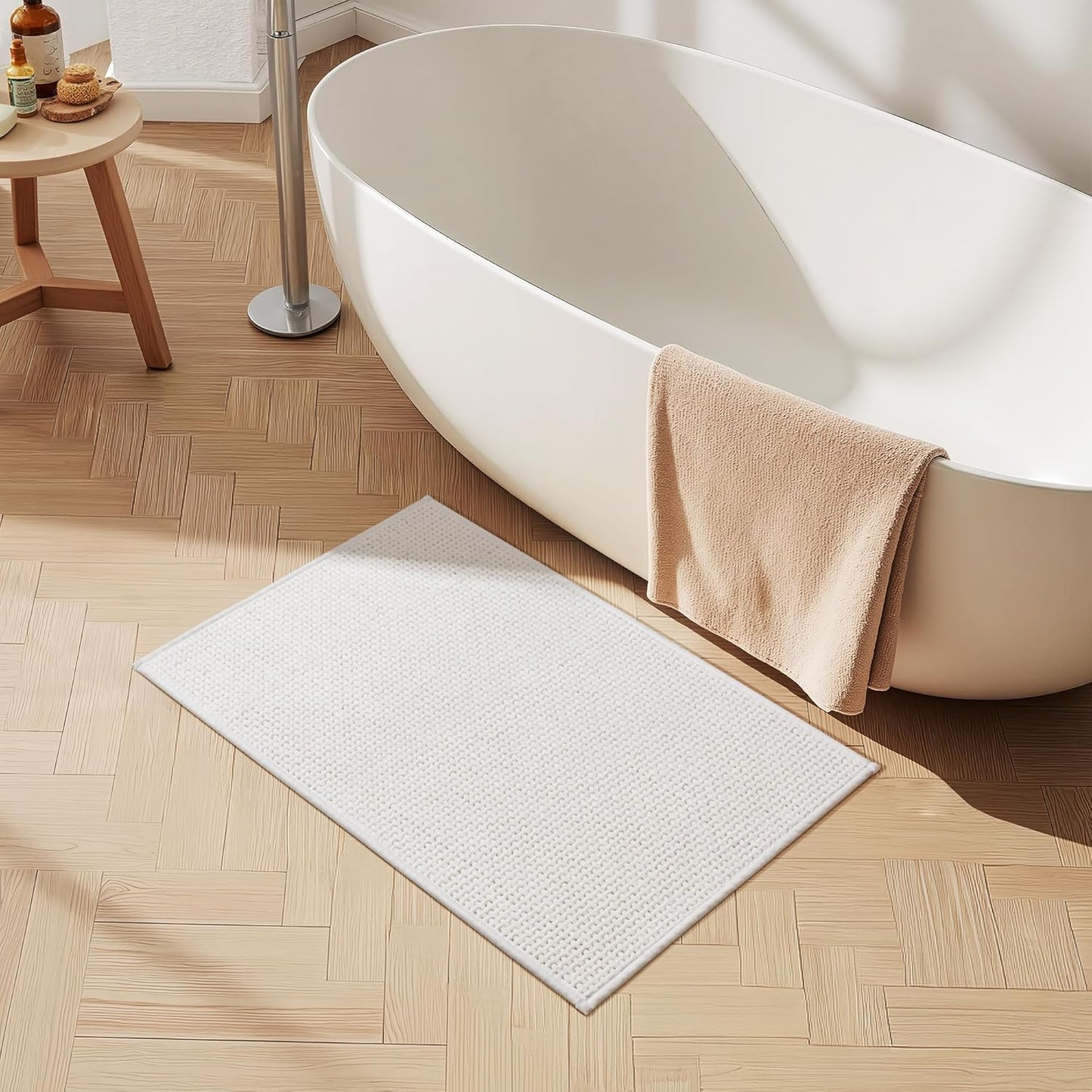 GRANNY SAYS White Bathroom Rugs, Absorbent Bath Mats for Bathroom, 36" x 24", Soft Chenille Bath Mat, Small Bath Rugs Non Slip Washable, Thin Rug for Tub and Shower