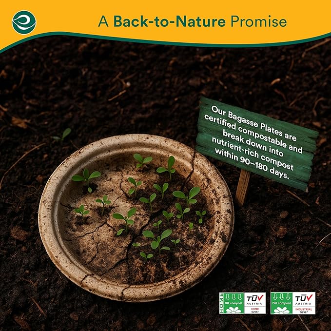 ECO SOUL Compostable 9 Inch(1000-Pack) Biodegradable Heavy-Duty Disposable Eco-Friendly Paper Plates for Christmas Dinner & Parties, Wedding, Event