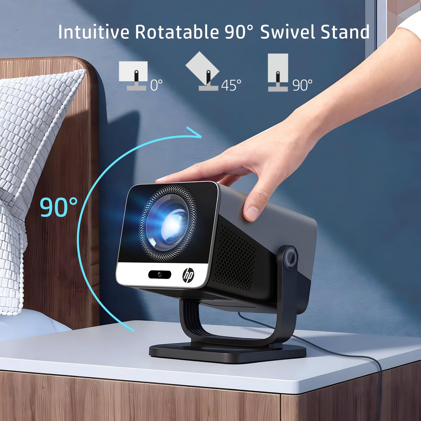 HP MC475 Official Licensed App Native 1080P Full HD Mini Projector with WiFi & Bluetooth, Portable Projector 4K Support, Auto Focus, Short Throw Smart Movie Projector for Outdoor & Bedroom