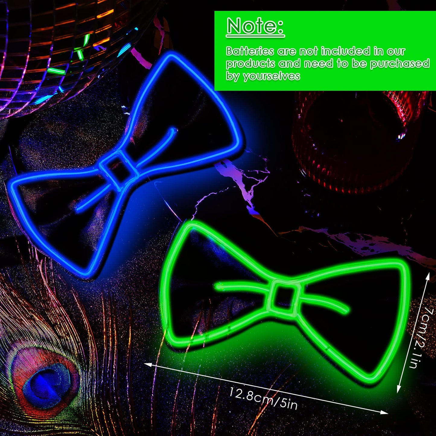 Hercicy Light up Bow Tie for Men LED Neon Bowtie Funny Ties Women Glow in the Dark Party Costume(Fluorescent Green, Blue,2 Pcs)