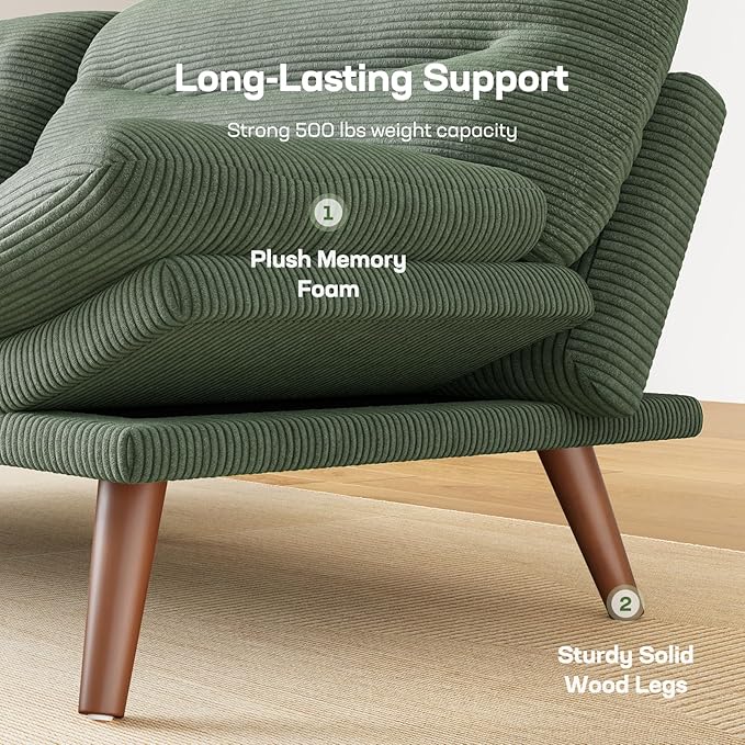 Marsail Futon Sofa Bed, 66” Futon Couch with Adjustable Backrest & Armrests, Convertible Small Sleeper Sofa Bed for Small Apartments, Study Room, Office, Corduroy Loveseat, Dark Green