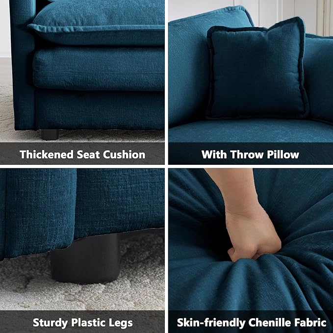 mikibama Luxury Loveseat Sofa Couch, 76" Modern Chenille Deep 2-Seater Cloud Couch with 2 Armrest Pillows and 2 Toss Pillows, Love Seat for Living Room Bedroom Office Apartment, Blue