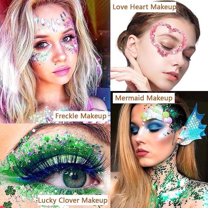 Boko 50ML Body Glitter Gel, Blue Mermaid Chunky Glitter Gel for Face Hair Body Sparkle Makeup, Cosmetic Face Glitter Sequins for Festival Concert Party Event Rave Accessories
