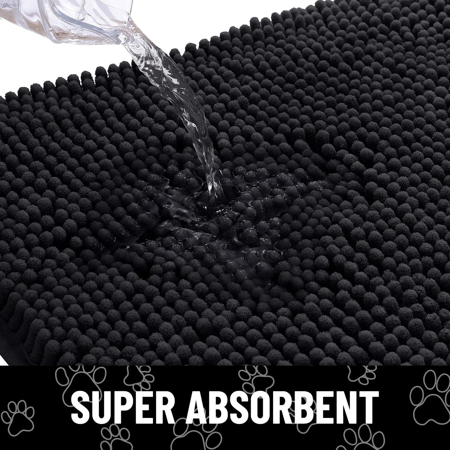 Smiry Dog Door Mat for Muddy Paws, Absorbent Dirt Trapper Non Slip Quick Dry Washable Chenille Mat for Mud Dogs, Entry Rug for Indoor and Outdoor (30x20 Inches, Black)