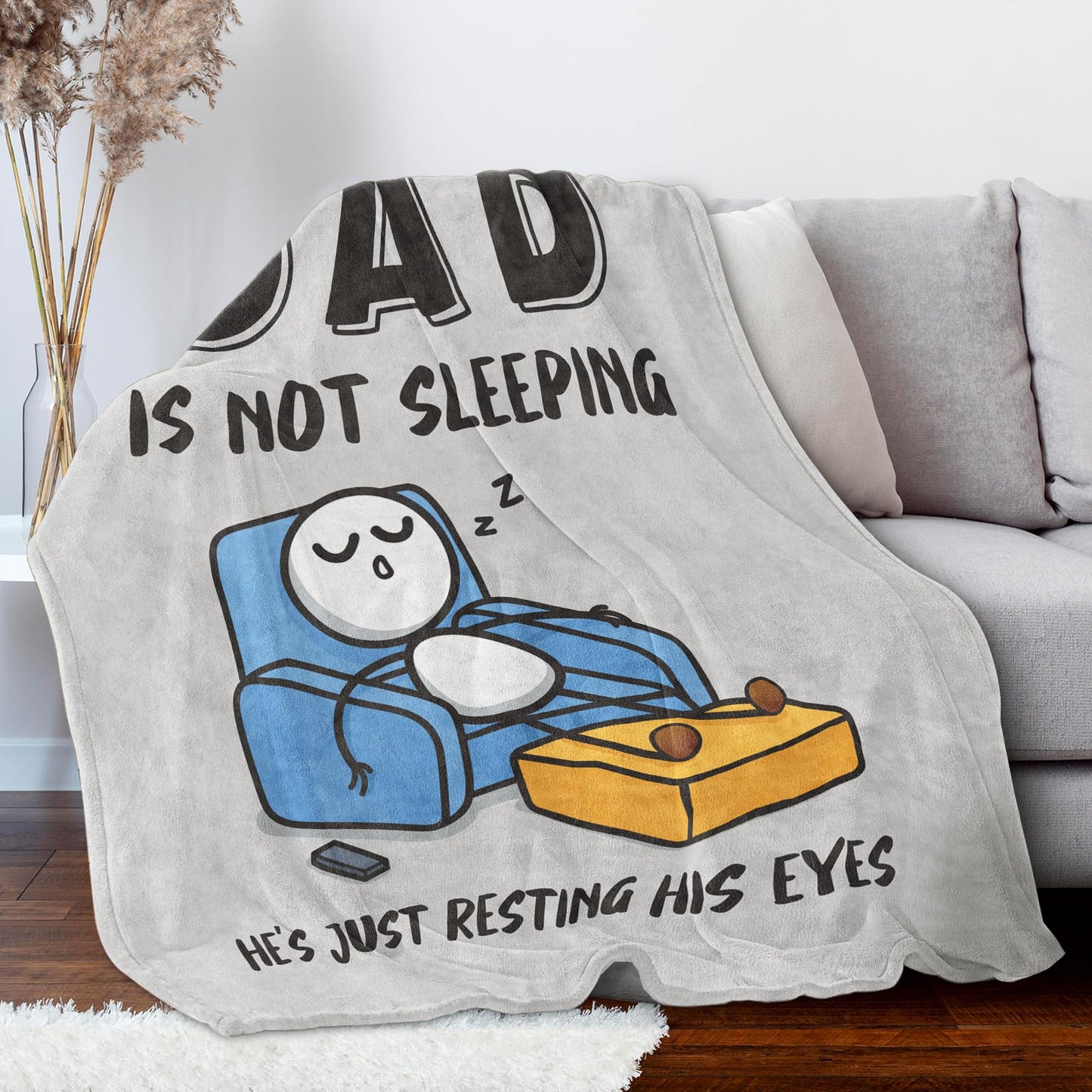 GoMelley Funny Birthday Gifts for Dad Husband, Dad is Not Sleeping Blanket, Dads Gifts from Daughter Son, Super Soft Throws Blanket for Couch and Napping, 60" x 50" (Gray)