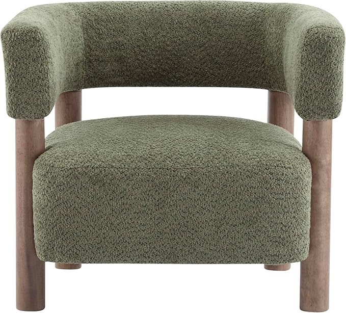 Christopher Knight Home Carly Low Profile Accent Chair, Round Backrest Side Chair, Living Room Armchair with Boucle Fabric Cushion,Comfy Reading Chair for Bedroom,Wooden Single Lounge Sofa,Olive Green