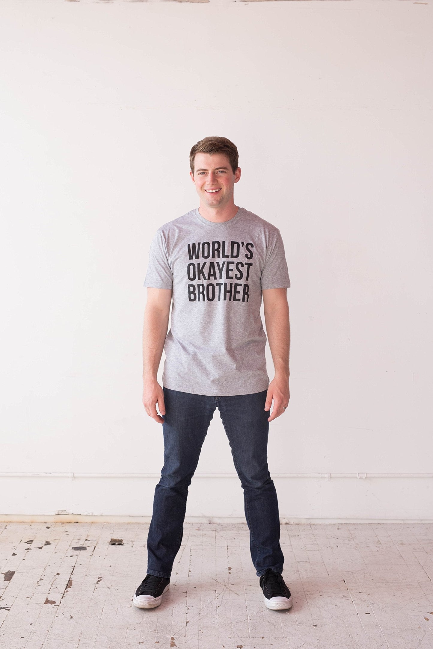 Mens Worlds Okayest Brother Shirt Funny T shirts Big Brother Sister Gift Idea (Grey) XL