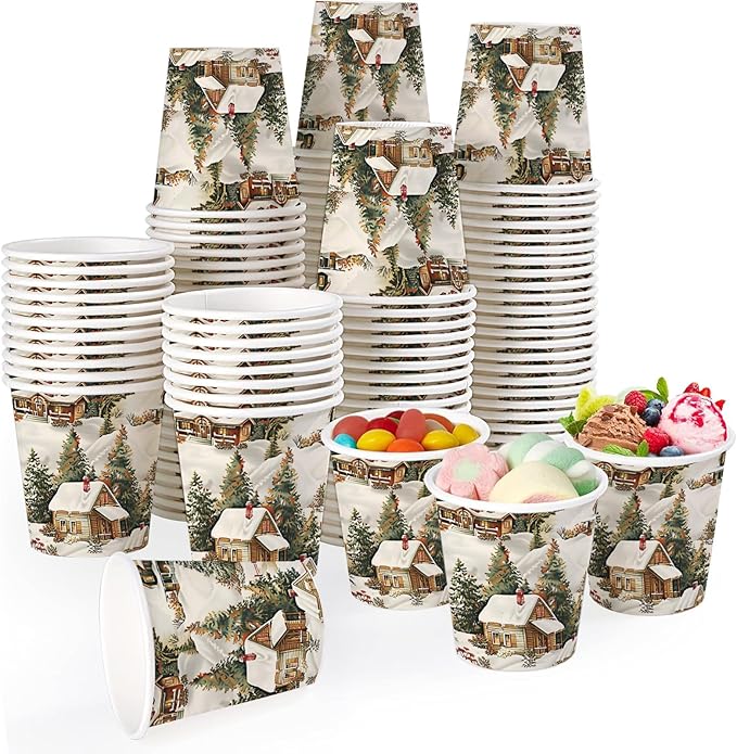 Tlenpo 100 Pcs Christmas Paper Cups, Winter Snowy Night, Disposable Hot Cocoa Bar Supplies, Drinkware for Christmas Party ...