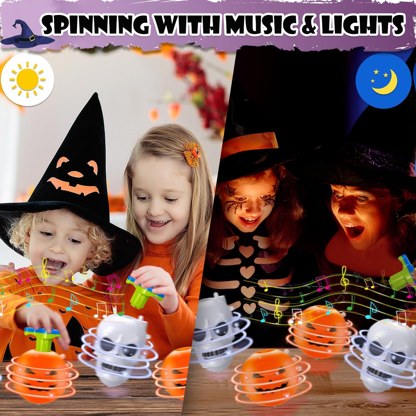 Halloween Treats Non Candy for Kids,4 Pack Light Up Spinning Tops Toys Gifts for Toddlers,Party Favors Boo Basket Goodie Bag Stuffer Fillers,Birthday Classroom Prizes for Boys Girl