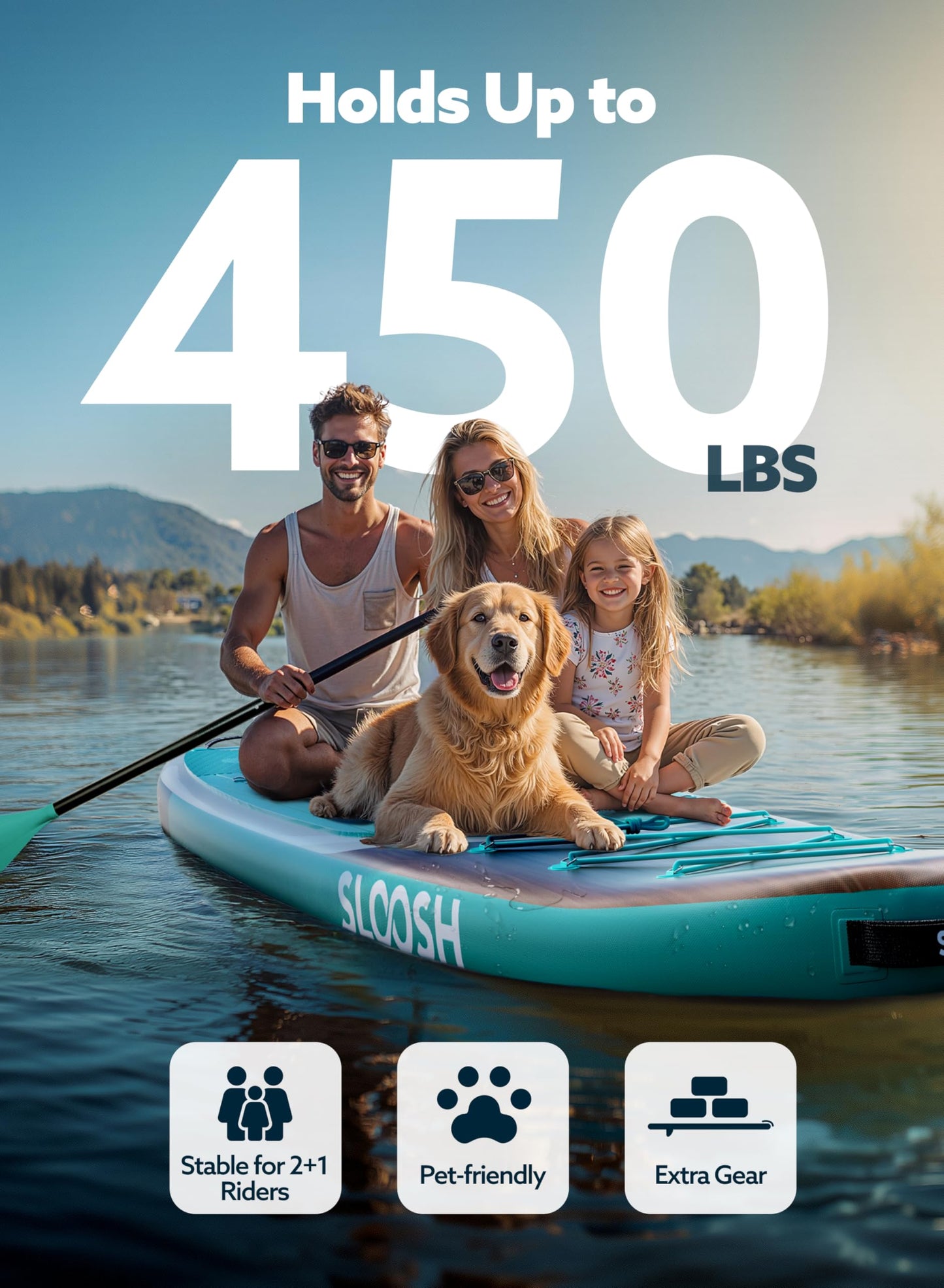 SLOOSH Inflatable Stand Up Paddle Board, 10'6" Paddle Boards with Premium Accessories, Non-Slip EVA Deck, Ultra-Light Carry Bag, Ripple SUP for Youth & Adults of All Skill Levels, Aqua Breeze