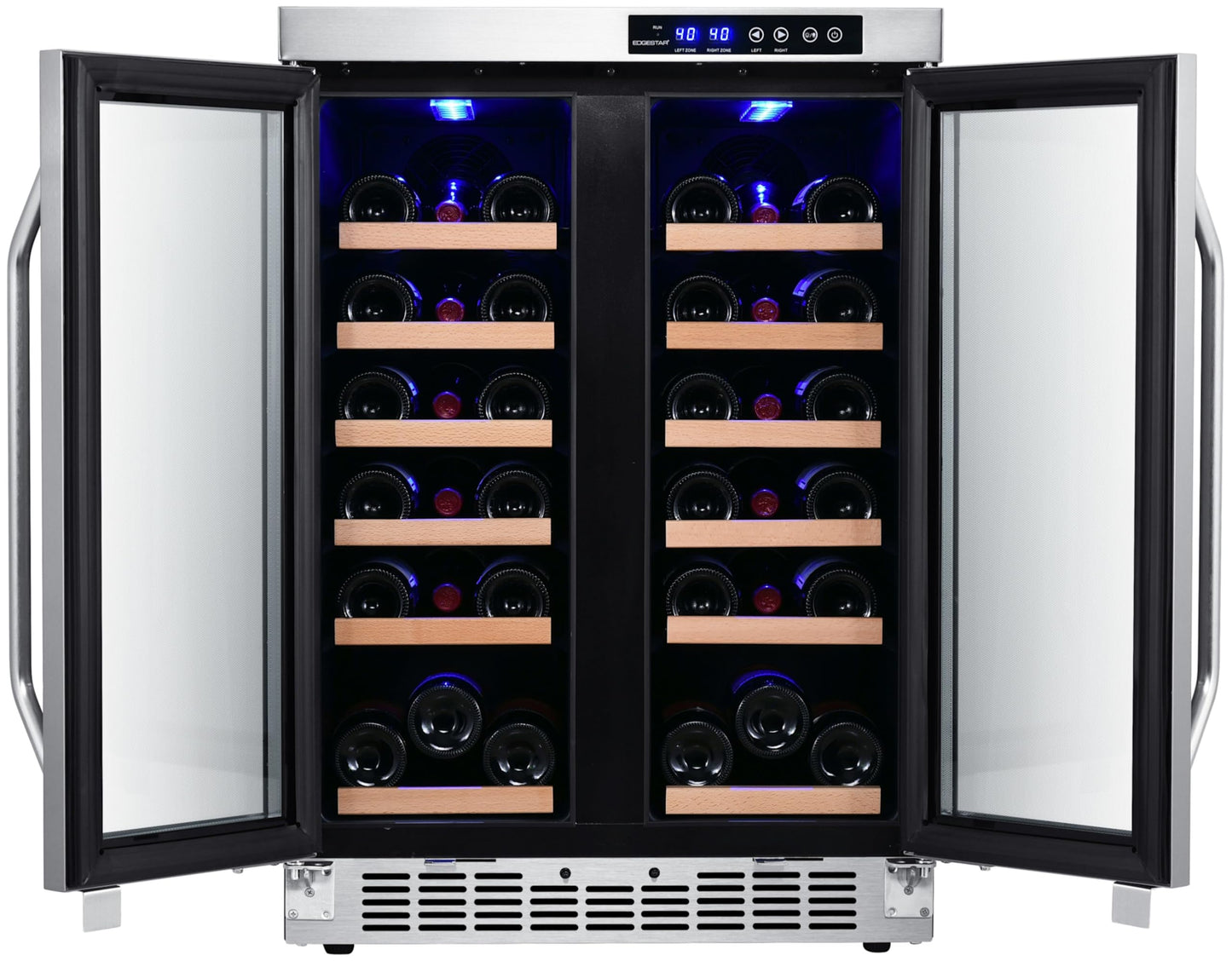 EdgeStar CWR362FD 24 Inch Wide 36 Bottle Built-In Wine Cooler with Dual Cooling Zones and French Doors - Stainless Steel