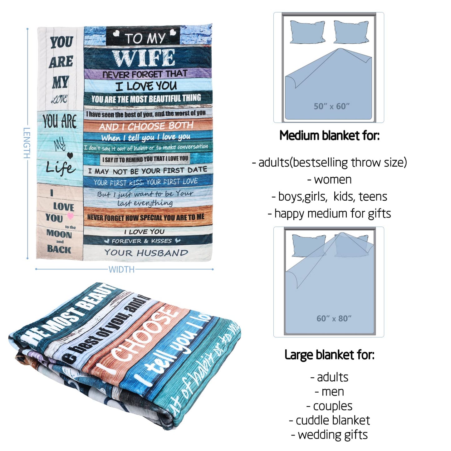 STRJOYNY Gifts for Wife from Husband, Anniversary Wedding Birthday Gift Ideas for Wife, I Love You Gifts for her, Romantic Gift for Women, to My Wife Blanket for Bedding Sofa Office Travel, 60''x50''
