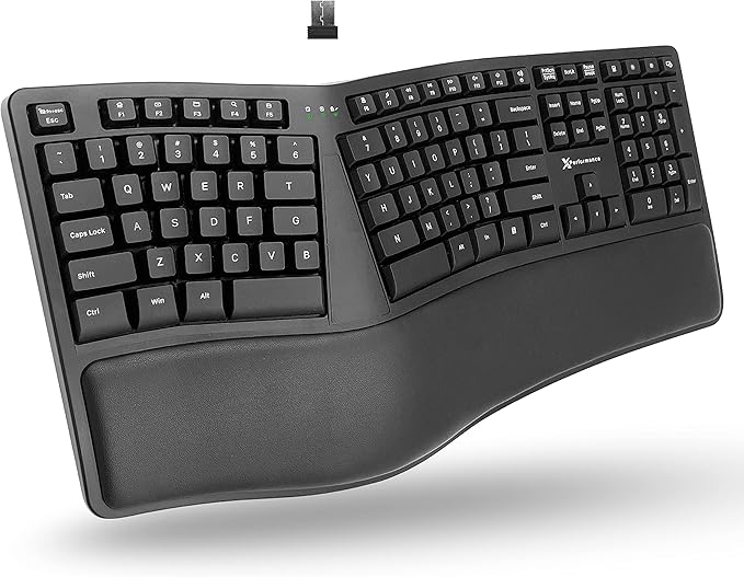 X9 Wireless Ergonomic Keyboard with Cushioned Wrist Rest - Type Comfortably Longer - Wireless Split Keyboard for Laptop, P...