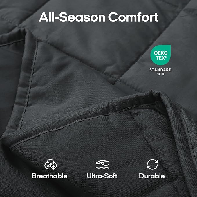 ZonLi Weighted Blanket for Adults (48"x72", 12lbs, Dark Grey) Twin Size High Breathability Cooling Heavy Blanket, Soft Material with Premium Glass Beads, All-Season, Easy Care
