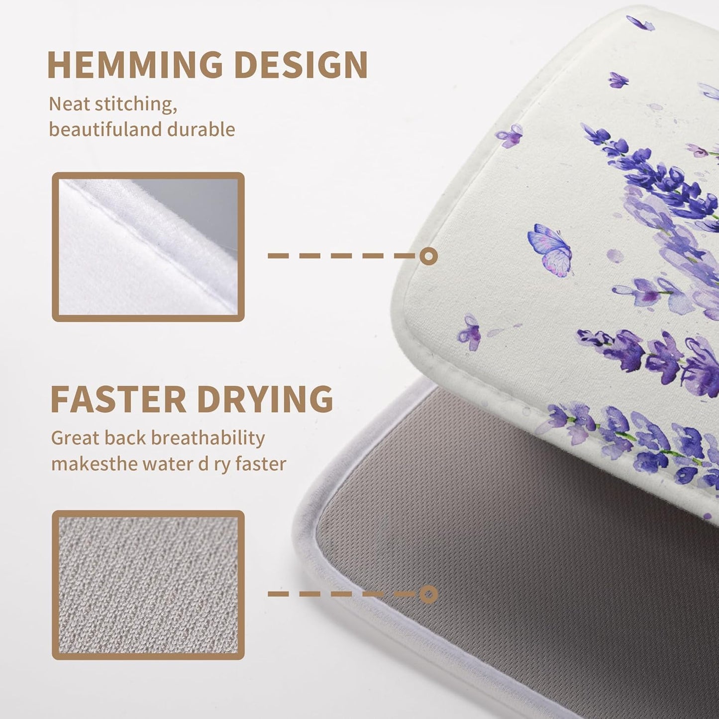 Purple Lavender Dish Drying Mat for Kitchen Counter Spring Summer Flower Floral Dishes Drainer Mats Absorbent Microfiber Dish Drying Pad Washable Dish Draining Mat Extra Large 18x24 Inch
