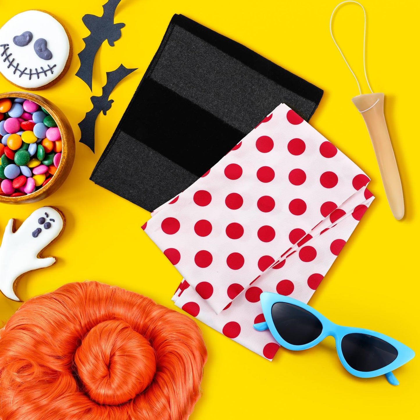 Zoooyawn 5 Pcs Halloween Costume Set Include Black Gray Striped Scarf Red Polka Dot Scarf Wig Blue Frame Sunglasses Fake Nose for Halloween Party Cosplay Costume Accessories