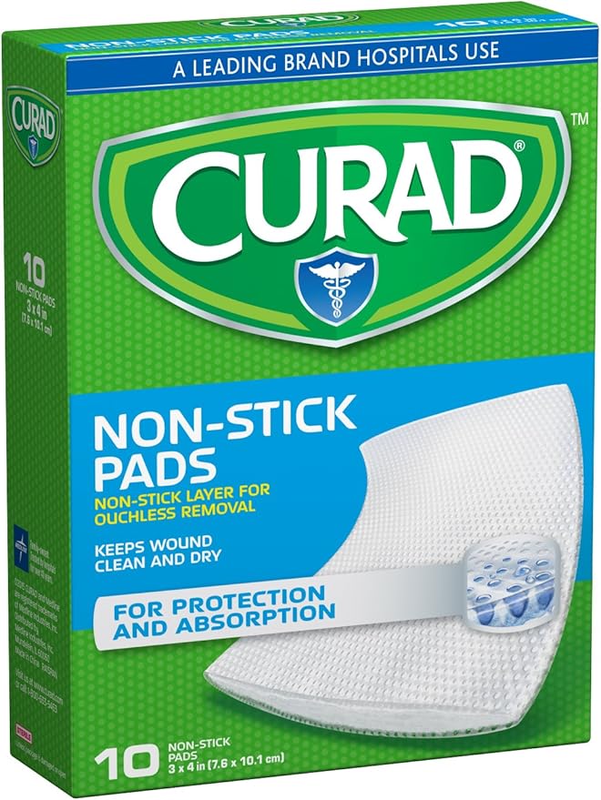 Curad Non-Stick Pads, 3 Inches X 4 Inches 10 Count (Pack of 1) (Packaging may vary)