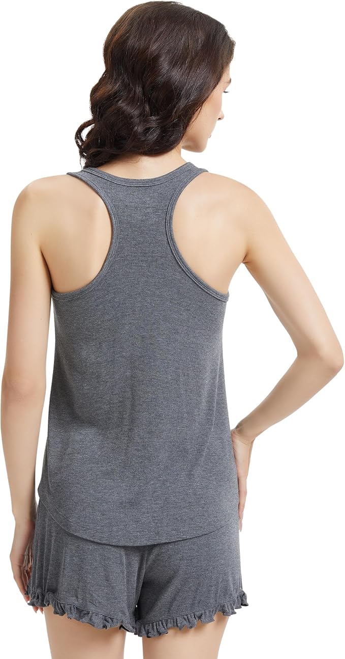 NACHILA Pajamas for Women-Viscose from Bamboo, Ribbed Racerback Tank Top Sexy Split Shorts Pajama Sets Cooling Sleep Cami Pjs