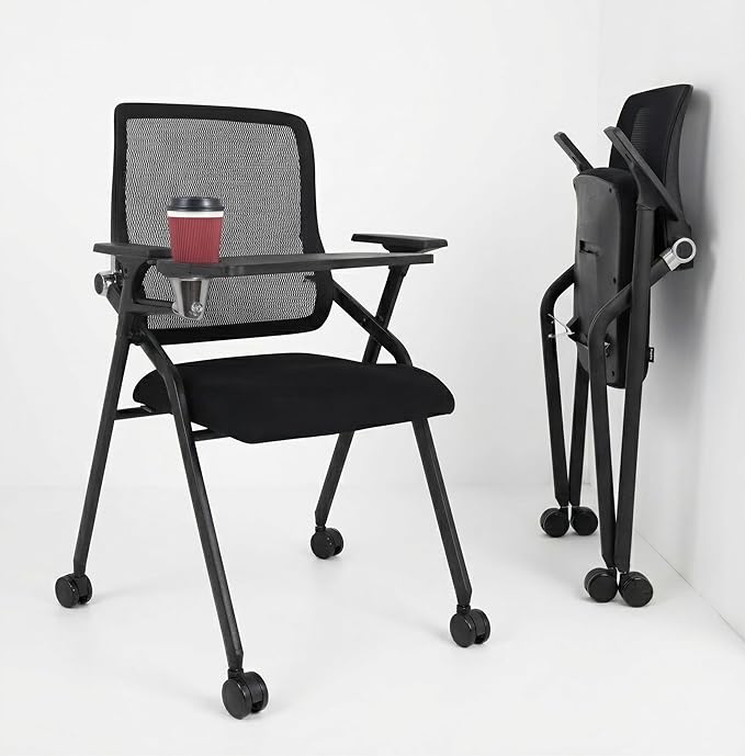 BLANEDUO Updated Conference Room Chairs with Tablet Arm, Folding Office Desk Chair with Lumbar Support and Sliding Armrest...