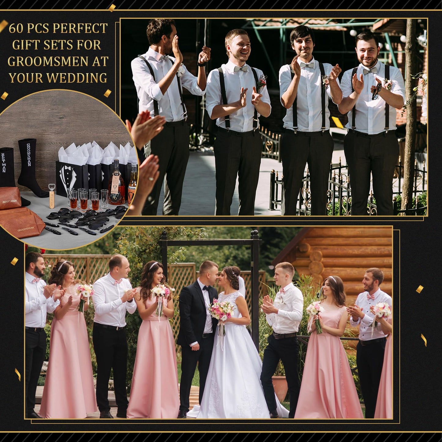 20Pcs Groomsmen Gifts Groomsmen Proposal Box with Shot Glasses Socks Sunglasses PU Leather Toiletry Bag Bottle Opener Can Cooler Groomsman Gifts for Wedding Groomsmen Best Man Gift (20, Brown)