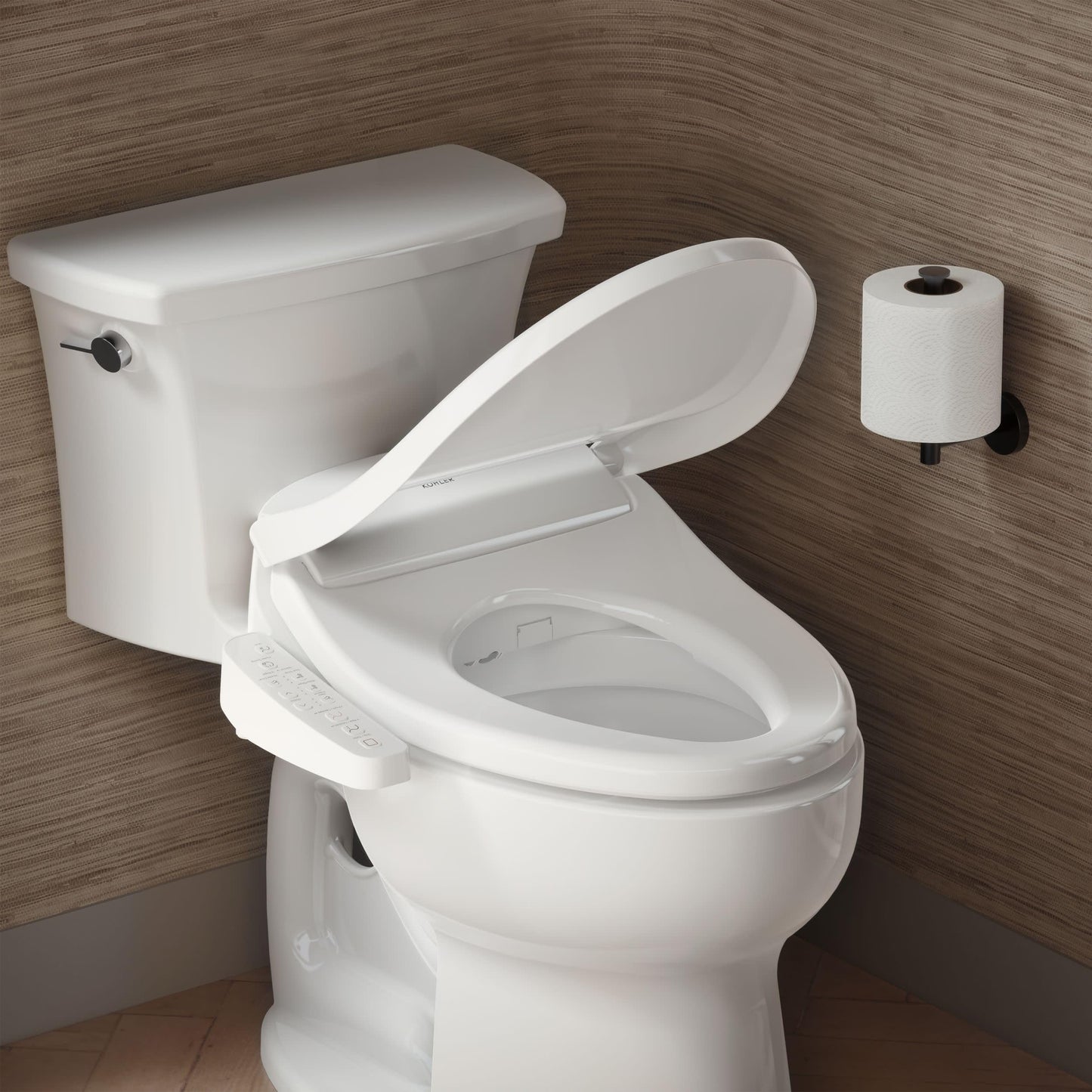 Kohler PureWash E580 Elongated Bidet Toilet Seat, White, Quiet-Close Lid Prevents Slamming, Self-Cleaning Wand, Adjustable Water Pressure with Multiple Cleansing Options