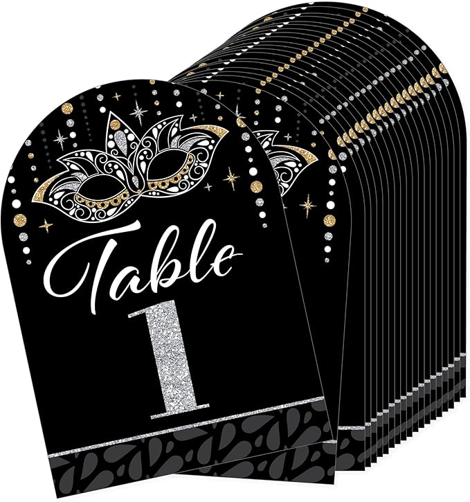 Big Dot of Happiness Masquerade - Venetian Mask Party Double-Sided 5 x 7 inches Cards - Table Numbers - 1-20