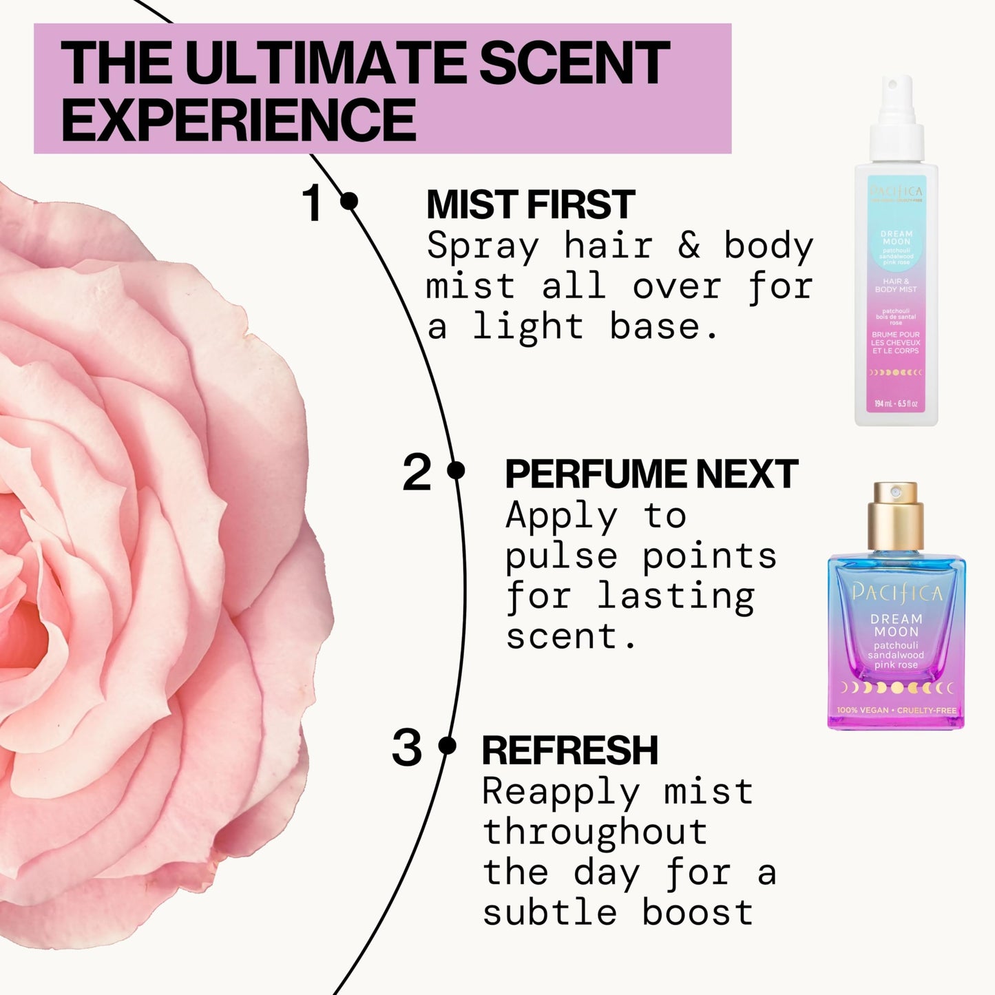 Pacifica Dream Moon Womens Spray Perfume 1 fl oz – Long-Lasting Floral Woody Fragrance for Her - Rose, Patchouli, Sandalwood – 100% Vegan, Cruelty-Free, Phthalate-Free Fragrance