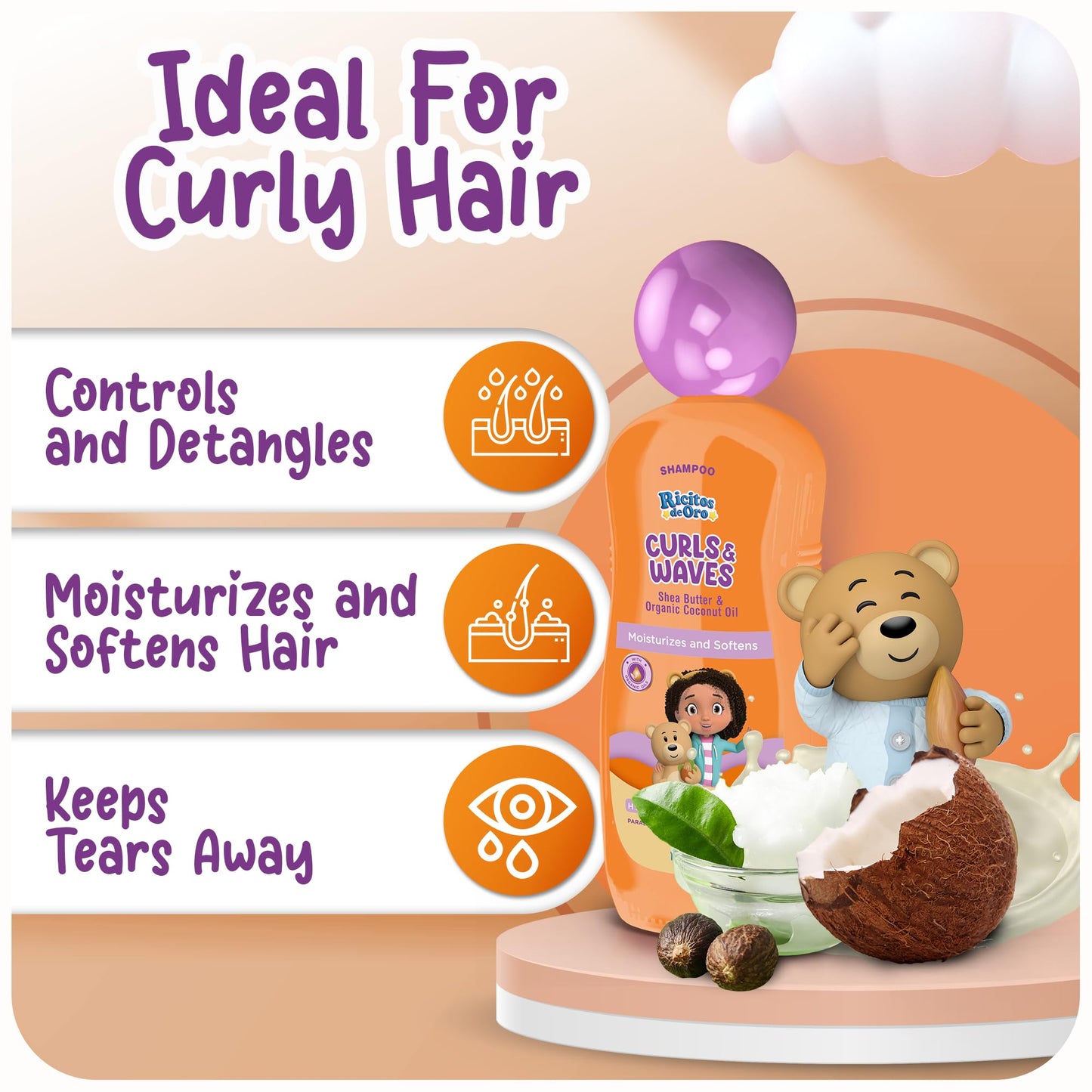 Ricitos de Oro Curls & Waves Shampoo: Defines & Highlights Natural Curls, Moisturizes & Smoothes, Frizz Control, Deep Cleanses S