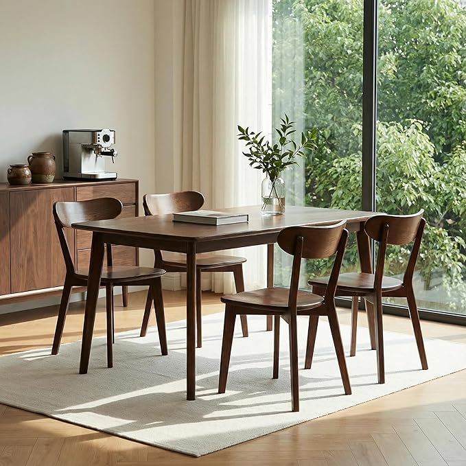 Grewood 100% Solid Oak Wood Dining Chairs,Mid Century Modern Dining Chairs with Rounded Backrest,Kitchen,Dining Room Chairs Set of 1/2/4 (4, Walnut Color)