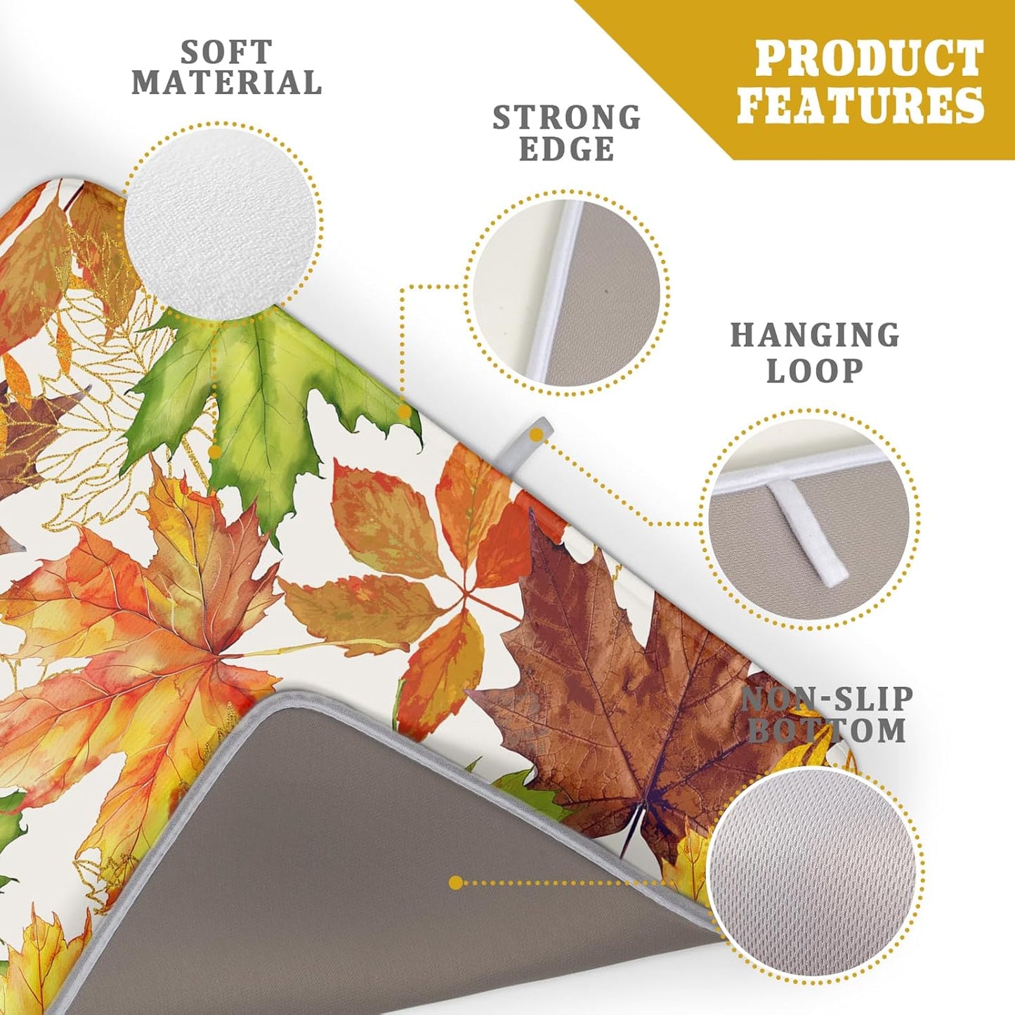Fall Leaf Dish Drying Mat for Kitchen Counter 18x24 Inch Autumn Harvest Thanksgiving Maple Leaves Absorbent Reversible Microfiber Dish Drainer Rack Mats Countertops Protector Mat