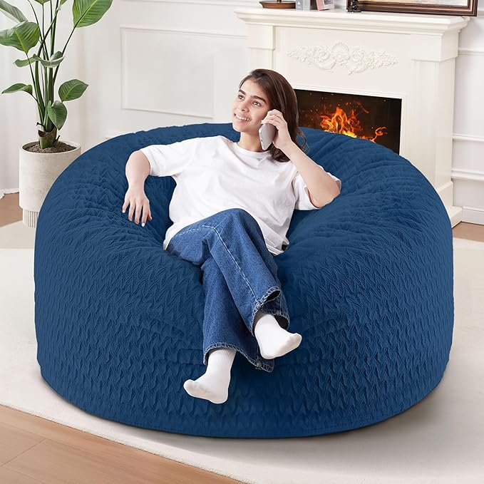 3FT Bean Bag Chair,Giant Bean Bag Chairs for Adults,Big Bean Bags with Memory Foam Filled, Large Beanbag Chairs with Chevron Plush Cover-Blue