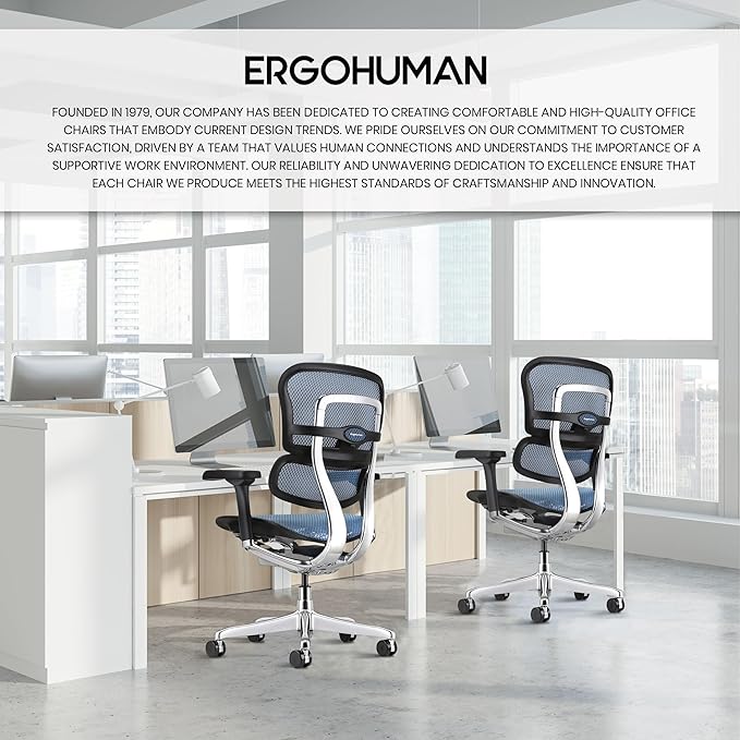 Ergohuman Eurotech ME8ERG GEN2 High Back Mesh Office Chair with Tilt Tension Control, Tilt Lock, Back Angle, Back Height, Synchro Tilt, Seat Height, Seat Depth, and Arm Height Adjustments, Blue