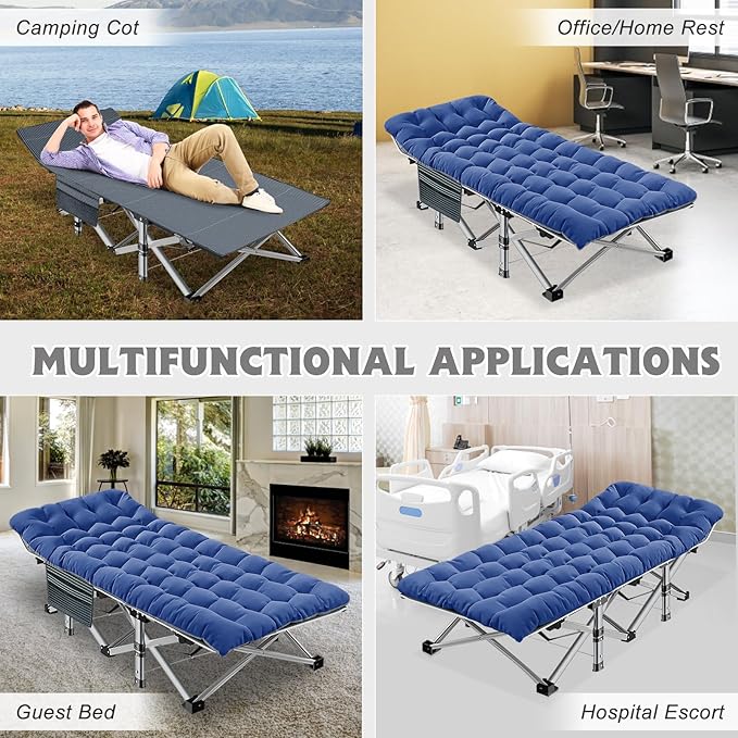 ABORON Camping Cot for Adult 28" Extra Wide, 2PK Heavy-Duty 1200D Oxford Cot for Sleeping, Portable Folding Camp Bed with Mat & Carry Bag