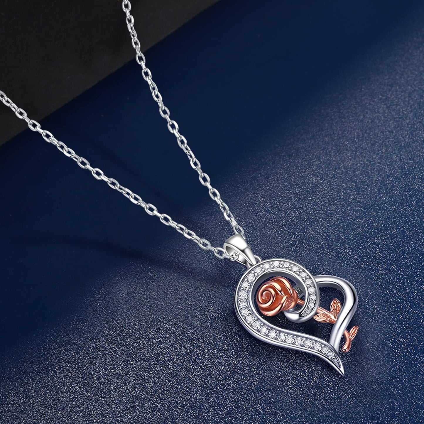 Gifts for Wife from Husband, Silver Heart Rose Necklaces for Women, Birthday Mothers Day Christmas Jewelry Presents for Girlfrie