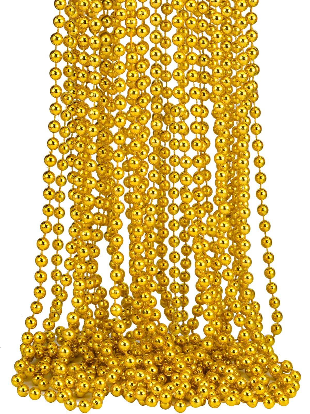 16 PCS 7mm Mardi Gras Bead Gold Faux Pearl Beads Necklaces Bulk Party Favor Plastic Play Pearl for 32 Carnival Necklaces Christm
