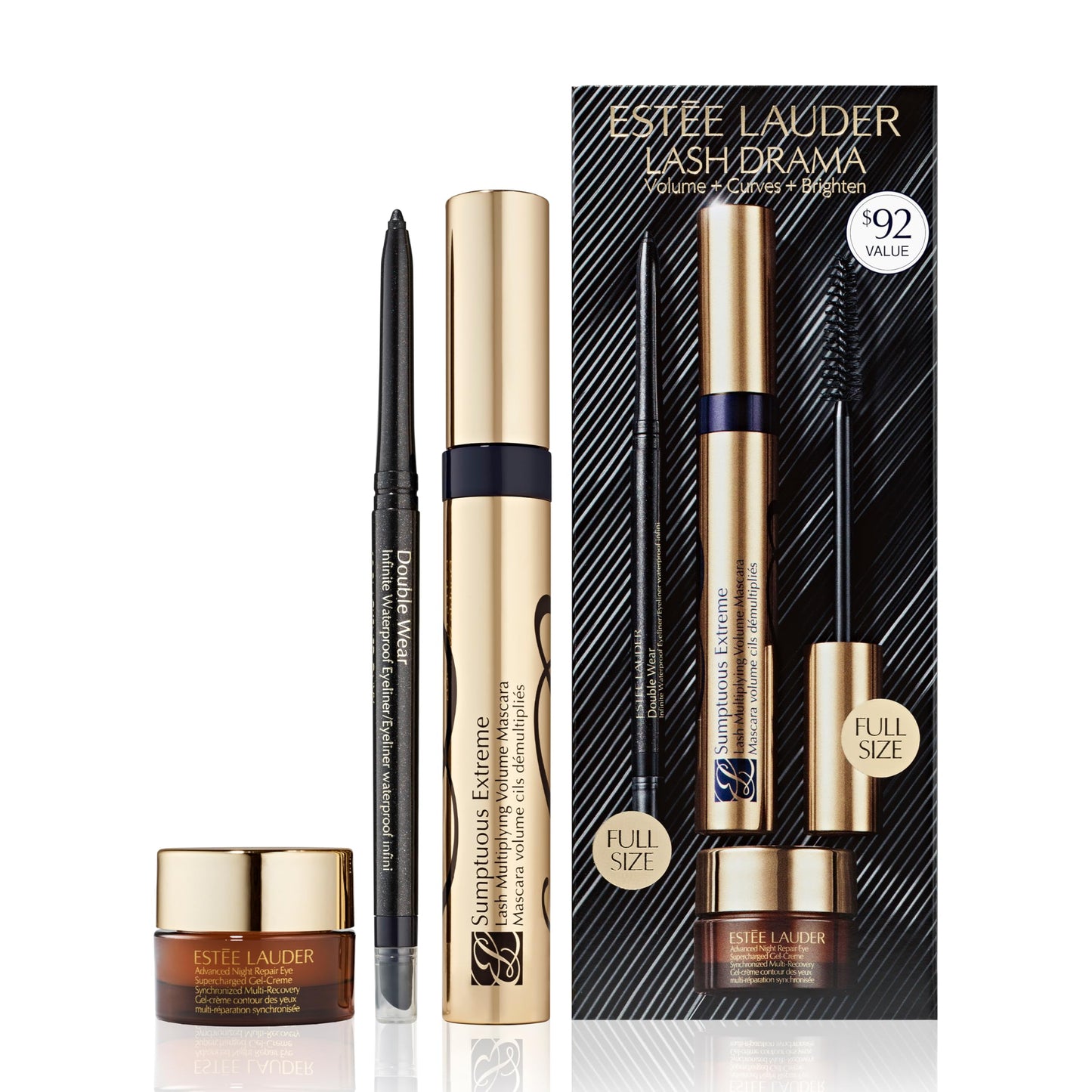 Estée Lauder Lash Drama 3-Piece Mascara Gift Set | Volume + Curves + Brighten | Includes Full Size Mascara, Eyeliner & Travel Size Under Eye Cream