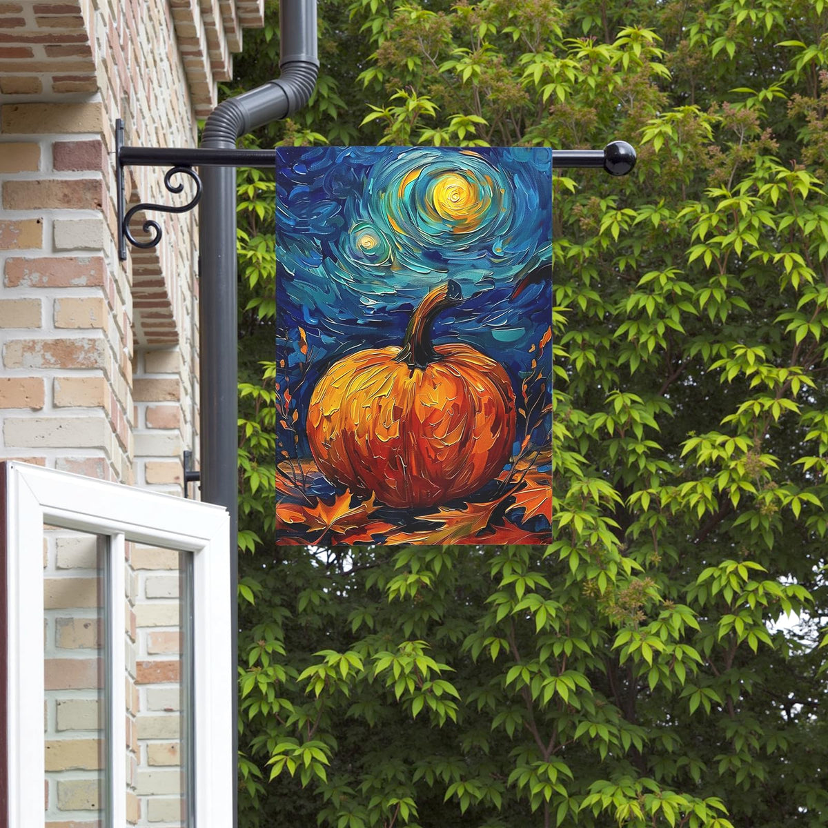 Dacawin Fall Garden Flag Pumpkin Maple Leaf Yard Flags Van Gogh Wall Banners Art Starry Night Sky Moon Garden Flags Autumn Harvest Thanksgiving House Banner for Patio Farmhouse Outdoor 28 x 40 Inch