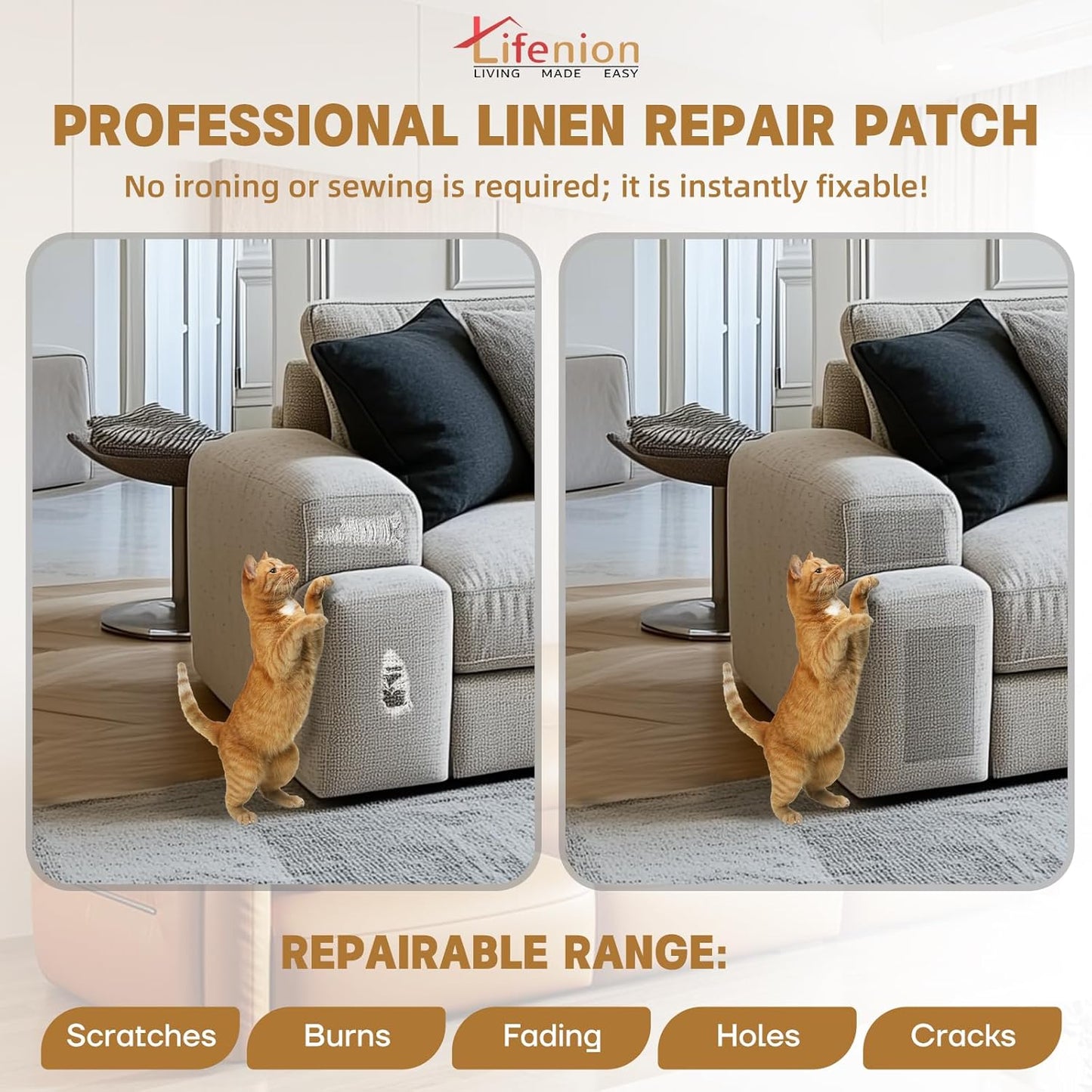 Fabric Repair Patches, 17X158 inch Linen Self-Adhesive Fabric Repair Tape, Strong Sticky Linen Patch for Sofas, Tote Bags, Clothing, Car Seats, Furniture（Dark Grey, 17X158 inch）